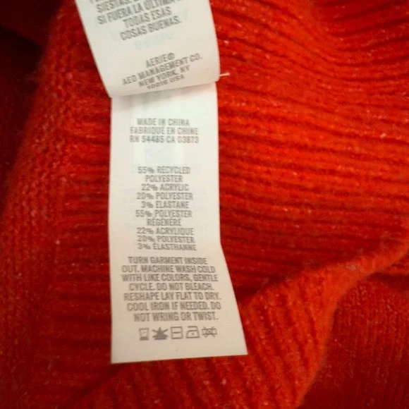 Aerie Oversized Sweater L Orange-Red Pullover Crew Neck Long Sleeve Knit - Picture 5 of 6